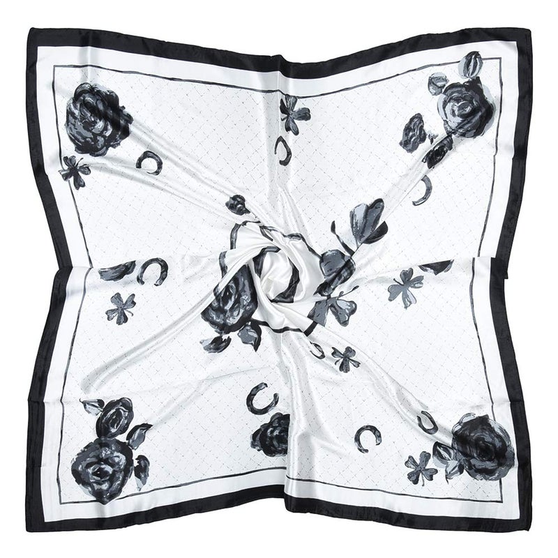 vabovin Women's Large Satin Square Headscarf 35" Silk Feeling Scarf For Hair Wrapping at Night (White Flowers Pattern) - Image 1